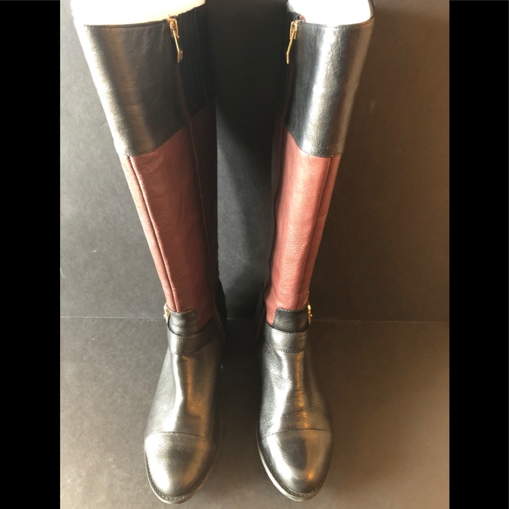 2-Tone Black/Chestnut Tall Leather Riding Boots